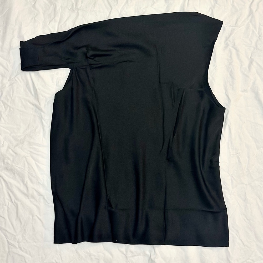 Banana Republic black satin one-shoulder blouse